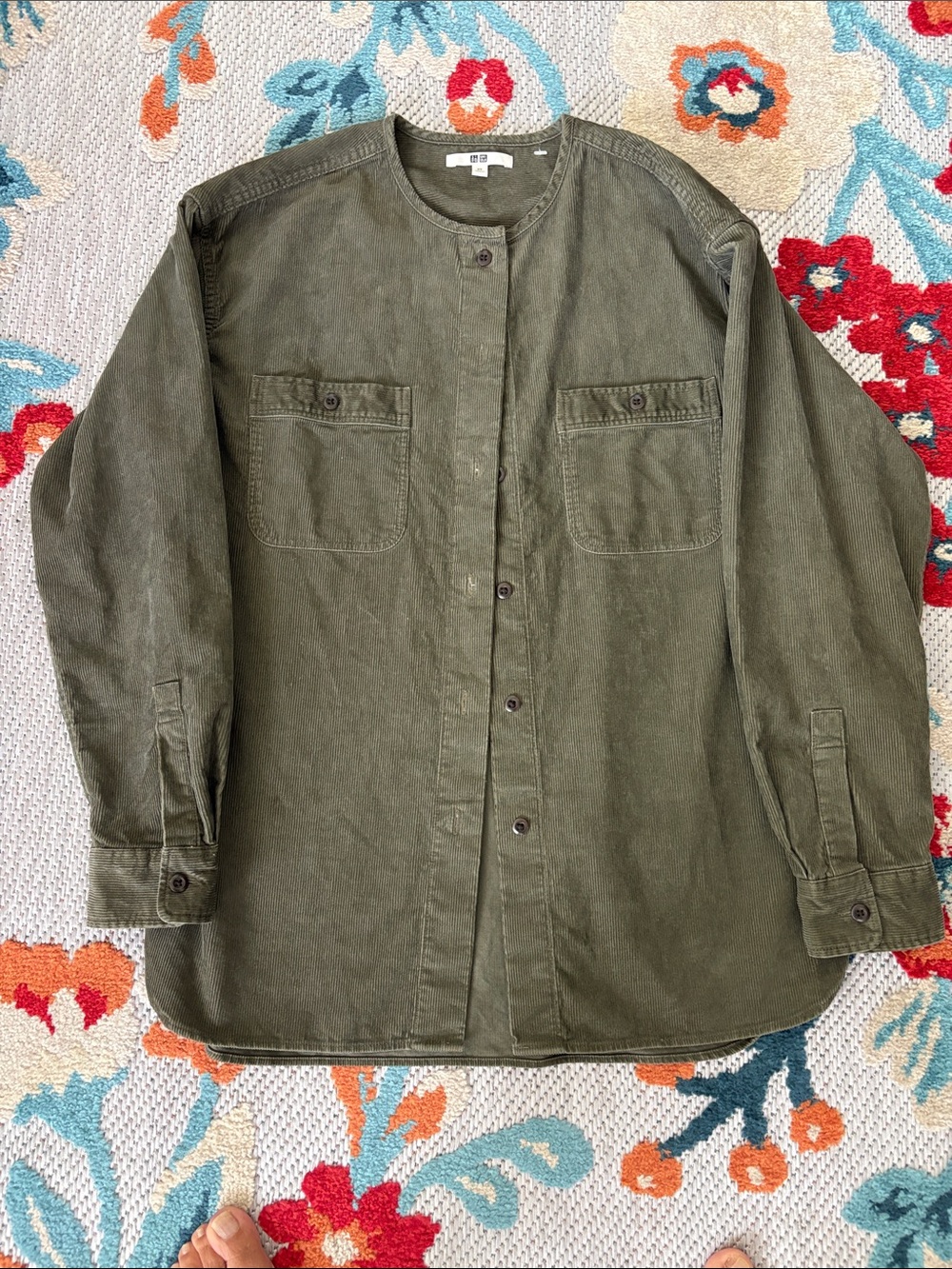 Uniqlo Olive Green Collarless Field Shirt Jacket